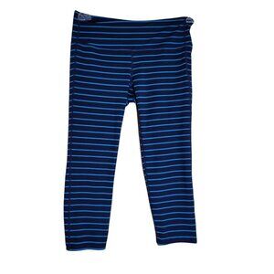 Athleta Chaturanga Cropped Leggings Size S Navy Blue Striped Capri Length